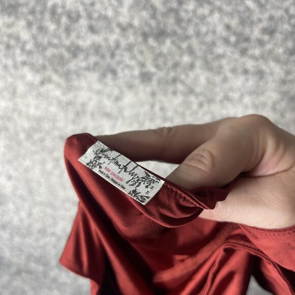 Asymmetrical Ruched Dress Womens Medium Rust Red Sleeveless Scoop Neck Bodycon - Picture 6 of 6